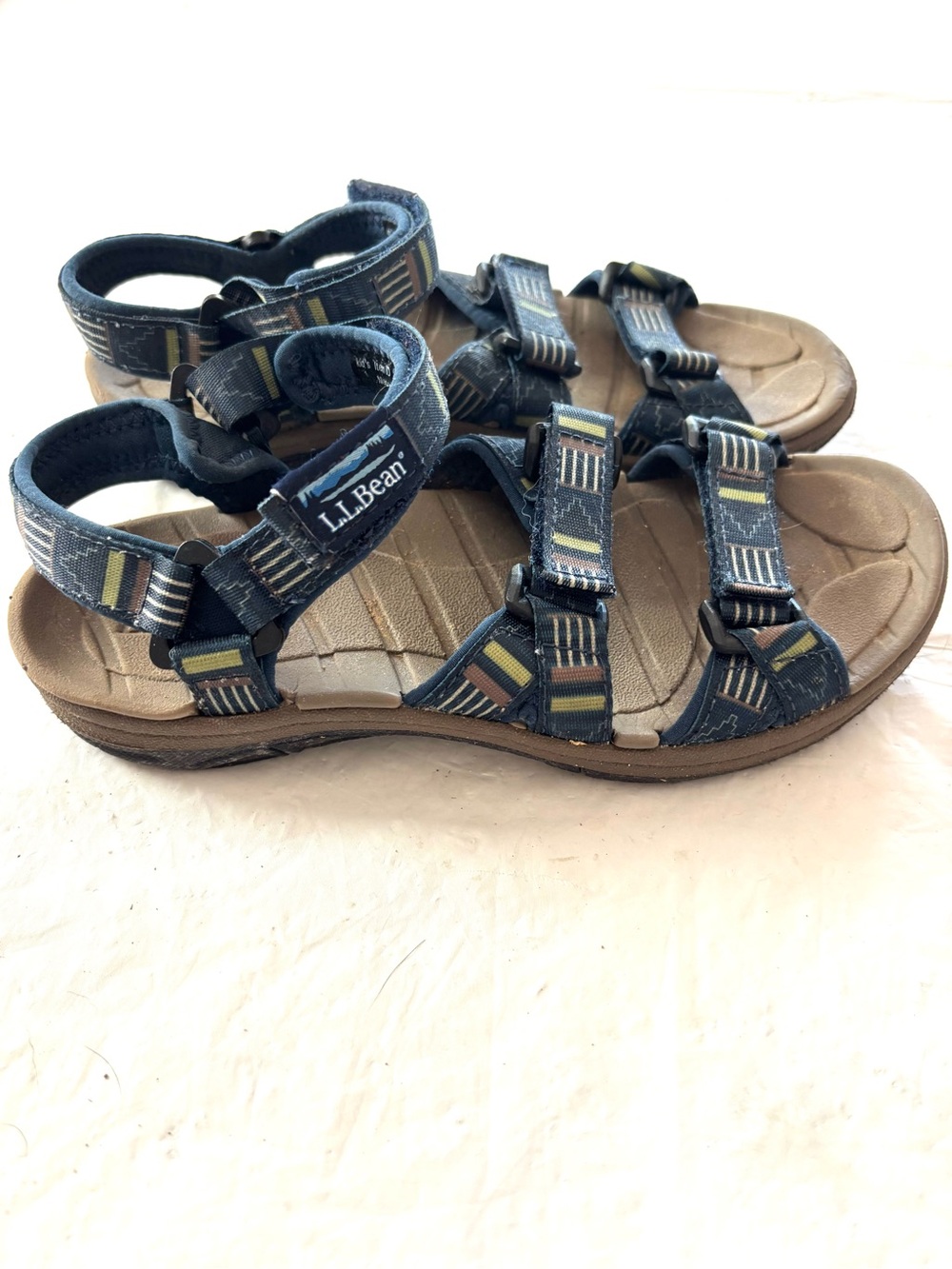 L.L. Bean Navy Tan Katahdin Strappy Sandals SZ 1 Kids Worn 3X
